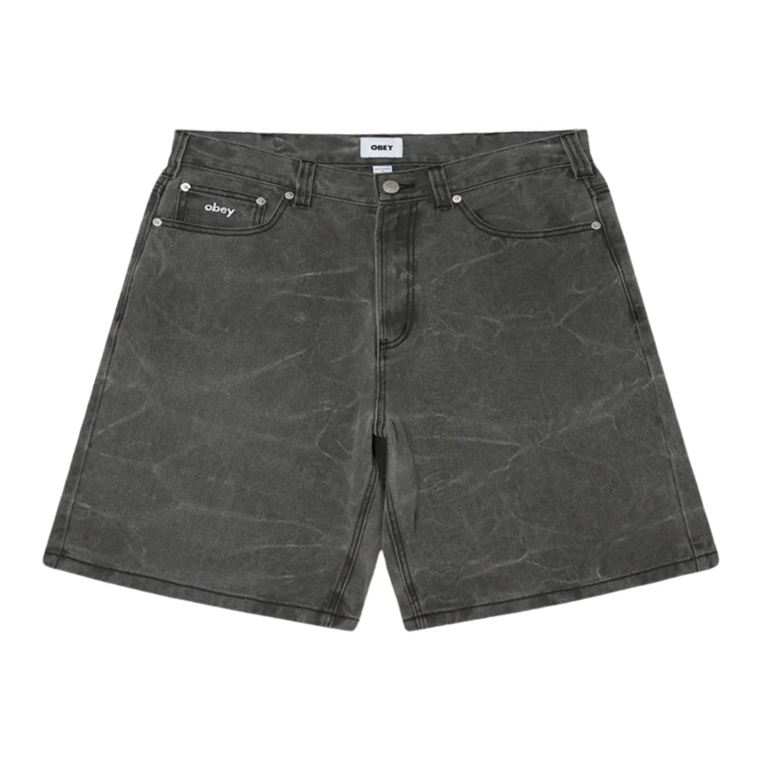 Obey Bigwig Baggy Denim Shorts - Black Wrinkle Wash - Mens Denim Shorts by Obey