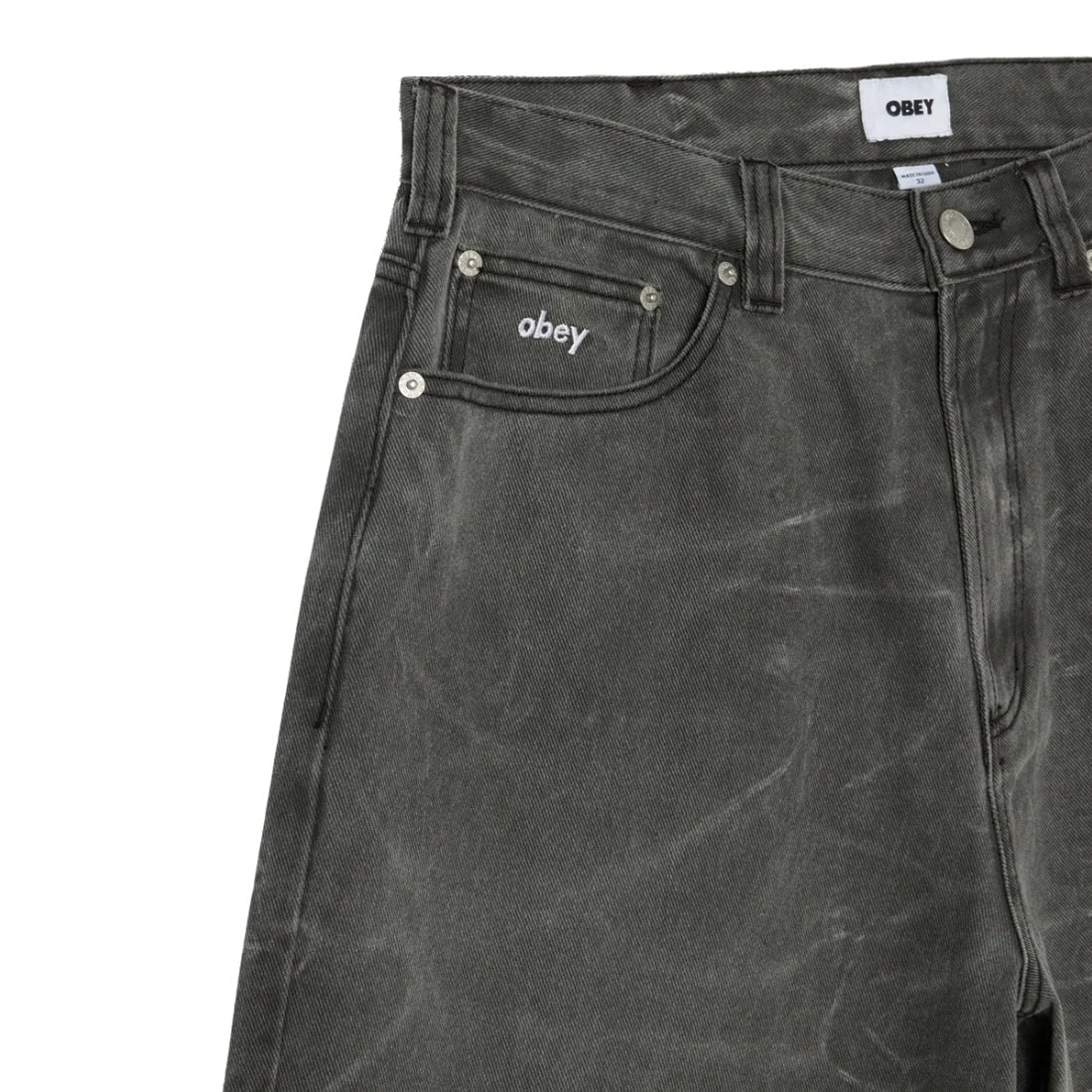 Obey Bigwig Baggy Denim Shorts - Black Wrinkle Wash - Mens Denim Shorts by Obey
