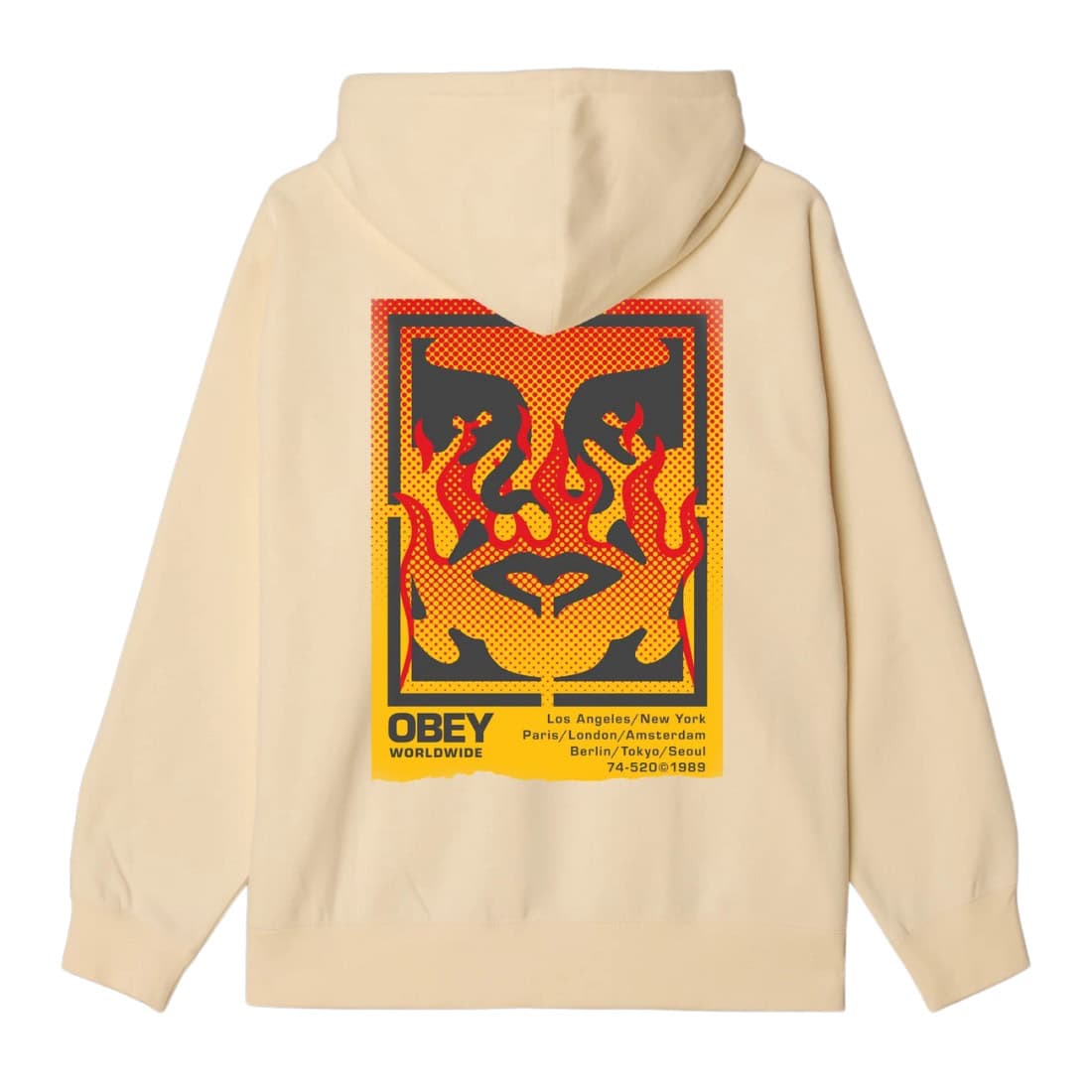 Obey Icon Stencil Flame Hoodie - Unbleached - Mens Pullover Hoodie by Obey