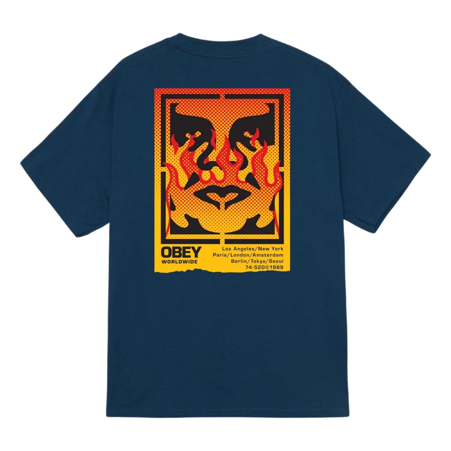 Obey Icon Stencil Flame T-Shirt - Harbor Blue - Mens Graphic T-Shirt by Obey