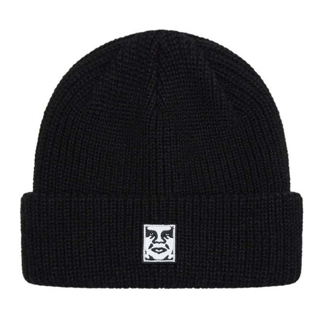 Obey Mid Icon Patch Cuff Beanie - Black - Fold Beanie by Obey