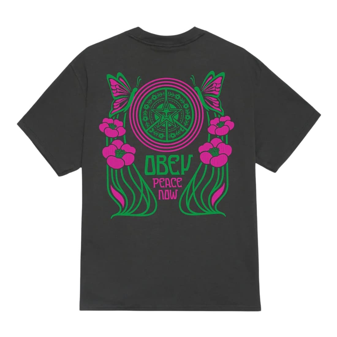 Obey Peace Now Butterflies T-Shirt - Vintage Black - Mens Graphic T-Shirt by Obey