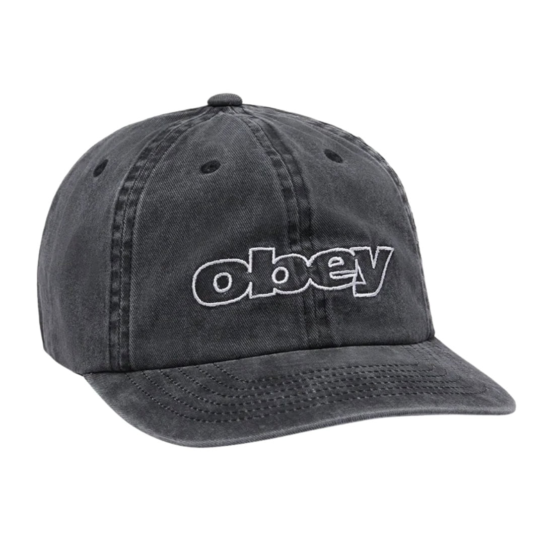 Obey Pigment Outline Delta 6 Panel Strapback Cap - Pigment Black - Strapback Cap by Obey One Size