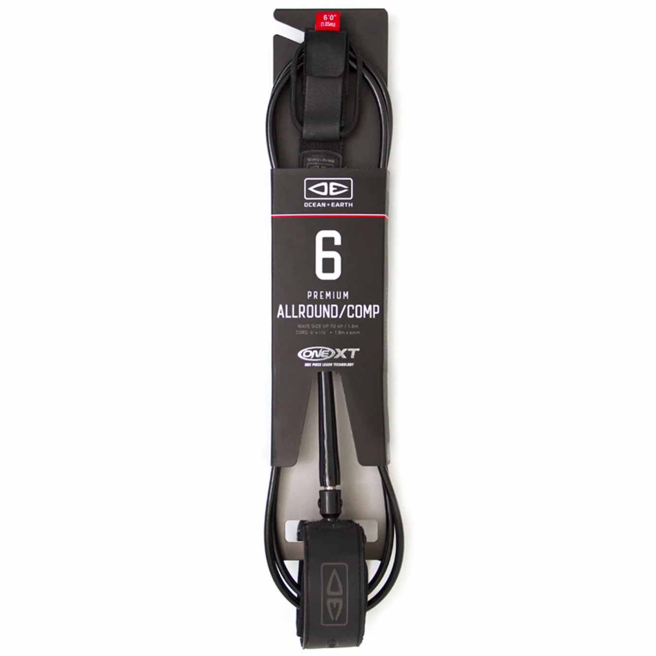 Ocean and Earth 6ft All Round/Comp Comp XT Leash - 6ft Surfboard Leash by Ocean and Earth 6ft / Black