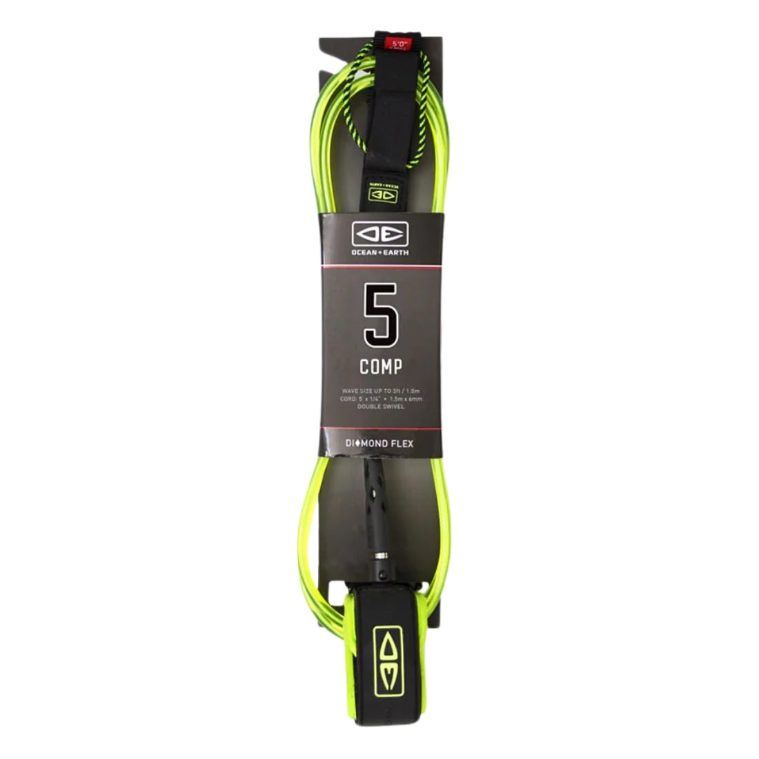 Ocean And Earth 5ft Comp Surfboard Leash - Lime - 5ft Surfboard Leash by Ocean and Earth 5ft