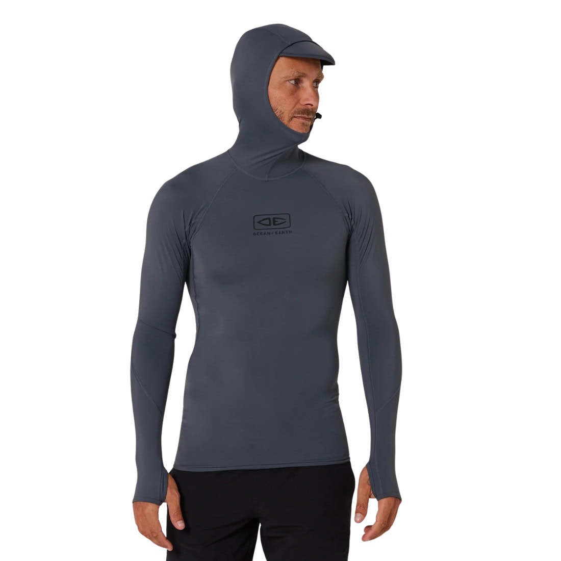 Ocean and Earth Mens Hooded Tropic Long Sleeve Rash Vest - Charcoal - Mens Hooded Rash Vest by Ocean and Earth