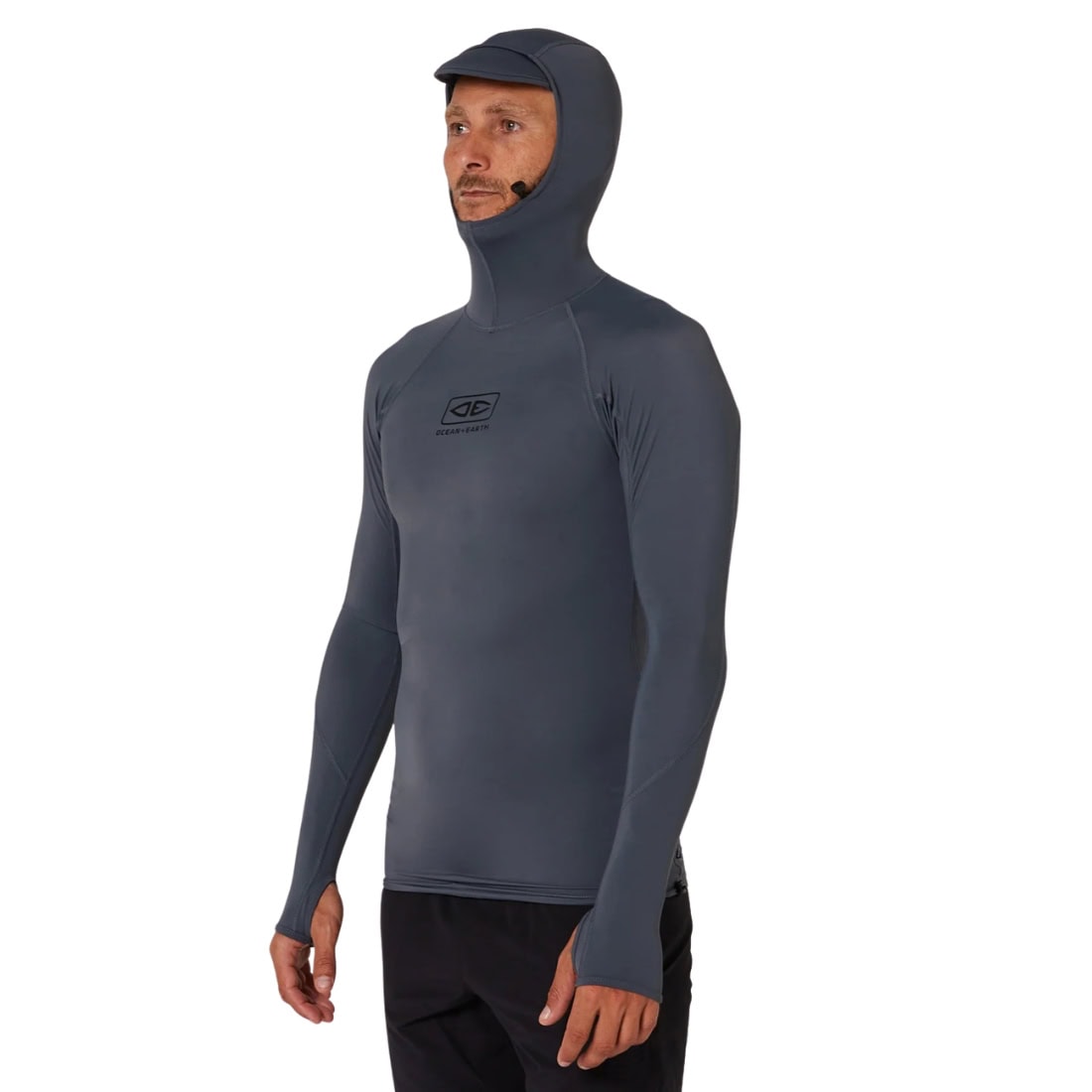 Ocean and Earth Mens Hooded Tropic Long Sleeve Rash Vest - Charcoal - Mens Hooded Rash Vest by Ocean and Earth