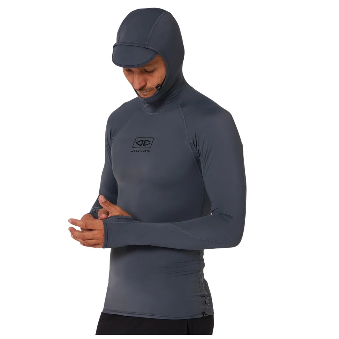 Ocean and Earth Mens Hooded Tropic Long Sleeve Rash Vest - Charcoal - Mens Hooded Rash Vest by Ocean and Earth