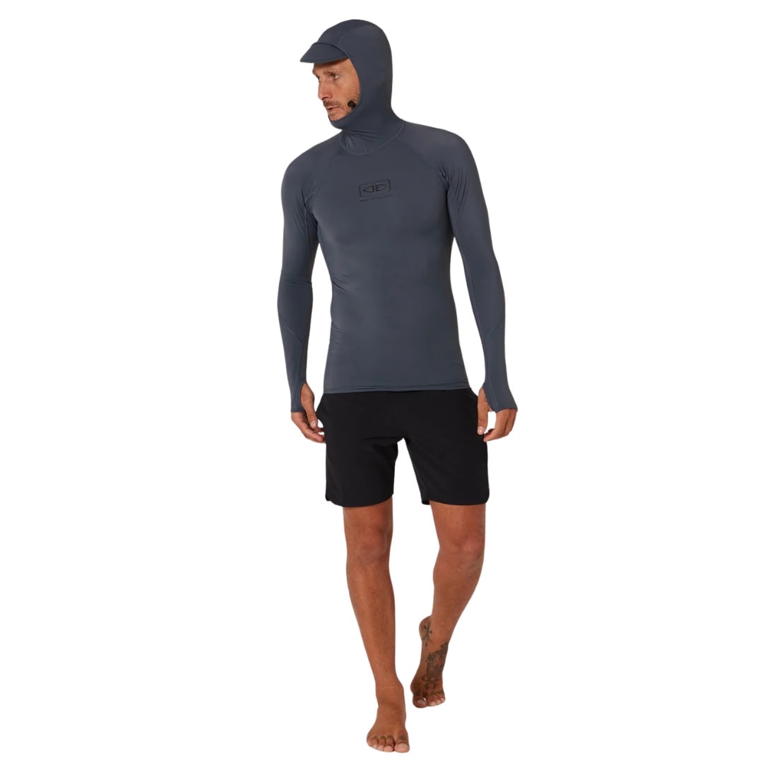 Ocean and Earth Mens Hooded Tropic Long Sleeve Rash Vest - Charcoal - Mens Hooded Rash Vest by Ocean and Earth