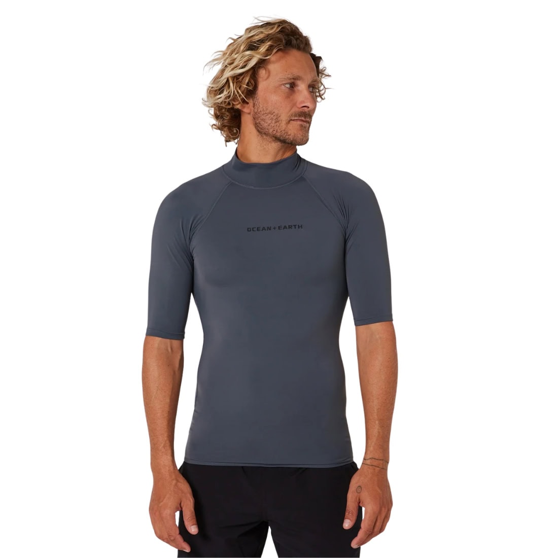 Ocean and Earth Mens Script Short Sleeve Rash Vest - Charcoal - Mens UV Rash Vest by Ocean and Earth