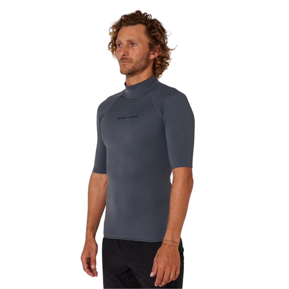 Ocean and Earth Mens Script Short Sleeve Rash Vest - Charcoal - Mens UV Rash Vest by Ocean and Earth