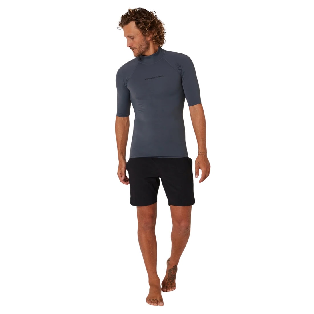 Ocean and Earth Mens Script Short Sleeve Rash Vest - Charcoal - Mens UV Rash Vest by Ocean and Earth