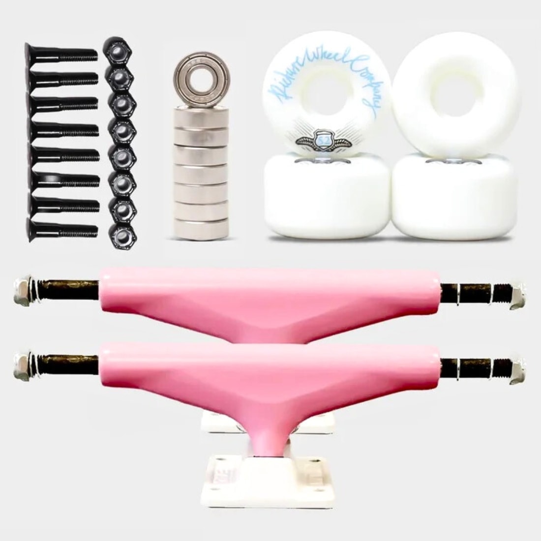 Picture Wheel Company 5.25 Trucks (Pair) With Wheels & Bearings Setup Undercarriage Kit - Pink/White - Skateboard Trucks by Picture Wheel Company 5.25 inch