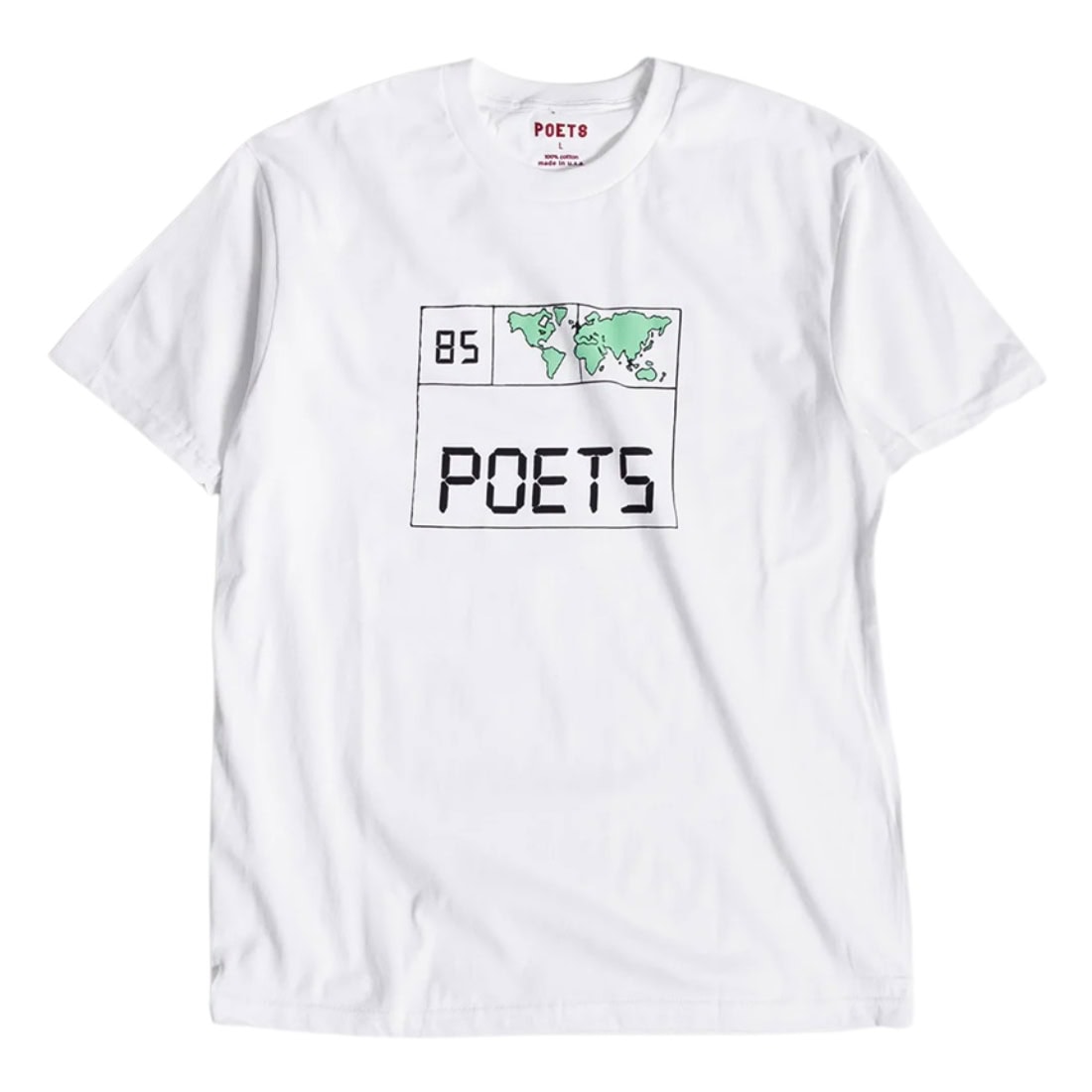 Poets World Clock T-Shirt - White - Mens Graphic T-Shirt by Poets XL
