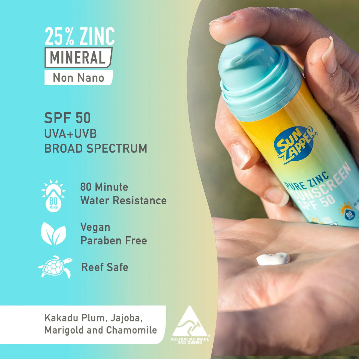 Sun Zapper Pure Zinc Sunscreen SPF50 Pump Bottle