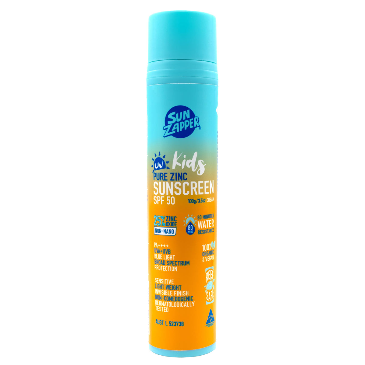 Sun Zapper Pure Zinc Kids Sunscreen SPF50 Pump Bottle - Sunscreen by Sun Zapper 100g