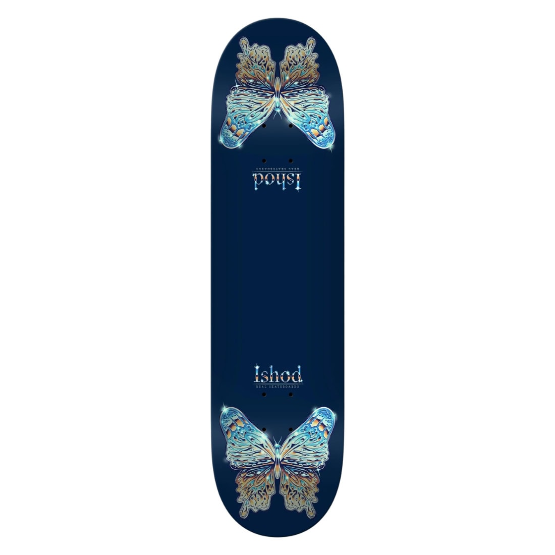 Real 8.25" Ishod Mariposa Chrome Redux Twin Tail Deck - Navy - Skateboard Deck by Real 8.25 inch