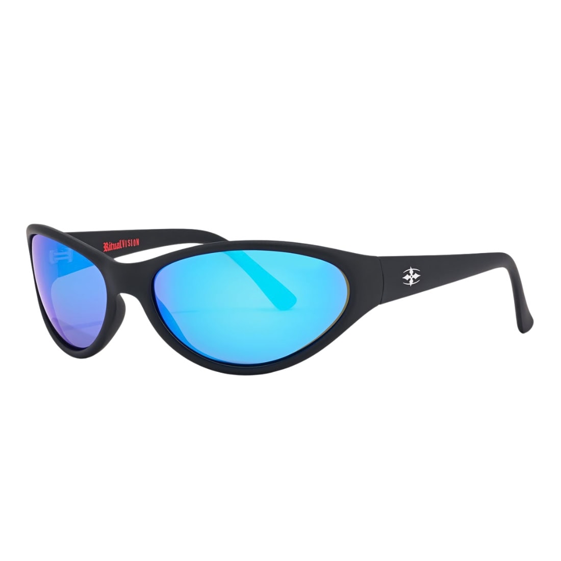 Ritual Vision Morphine Sunglasses - Matte Black/Blue Reflective Polarised - Wrap Around Sunglasses by Ritual Vision