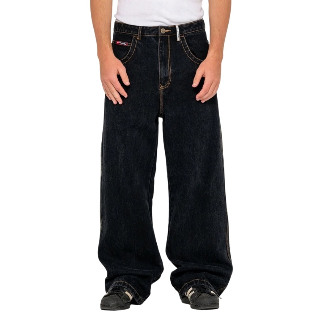 Rusty Big Foot Baggy Jean - Black Out - Mens Relaxed/Loose Denim Jeans by Rusty