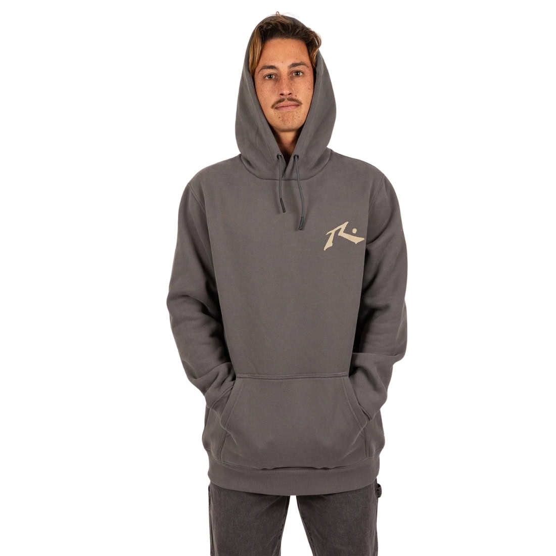 Rusty Boxed Out Hooded Fleece - Charcoal - Mens Pullover Hoodie by Rusty