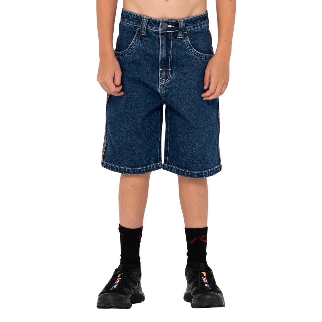 Rusty Boys Flip Daddy Jort Jean Shorts - Deep Sea Blue/Red Gold - Boys Denim Shorts by Rusty