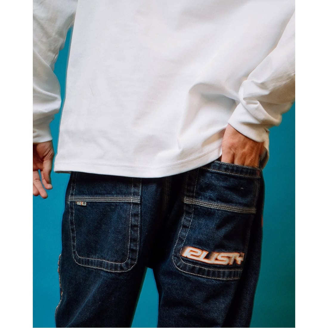 Rusty Flip Daddy 2.0 Jean - Deep Sea Blue/Orange - Mens Relaxed/Loose Denim Jeans by Rusty