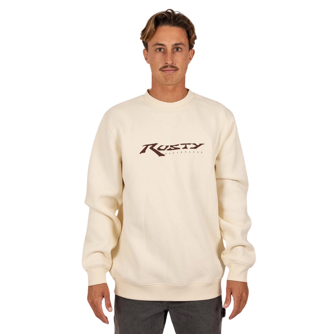 Rusty Ninety Mile Crewneck Fleece - Ecru - Mens Crew Neck Sweatshirt by Rusty