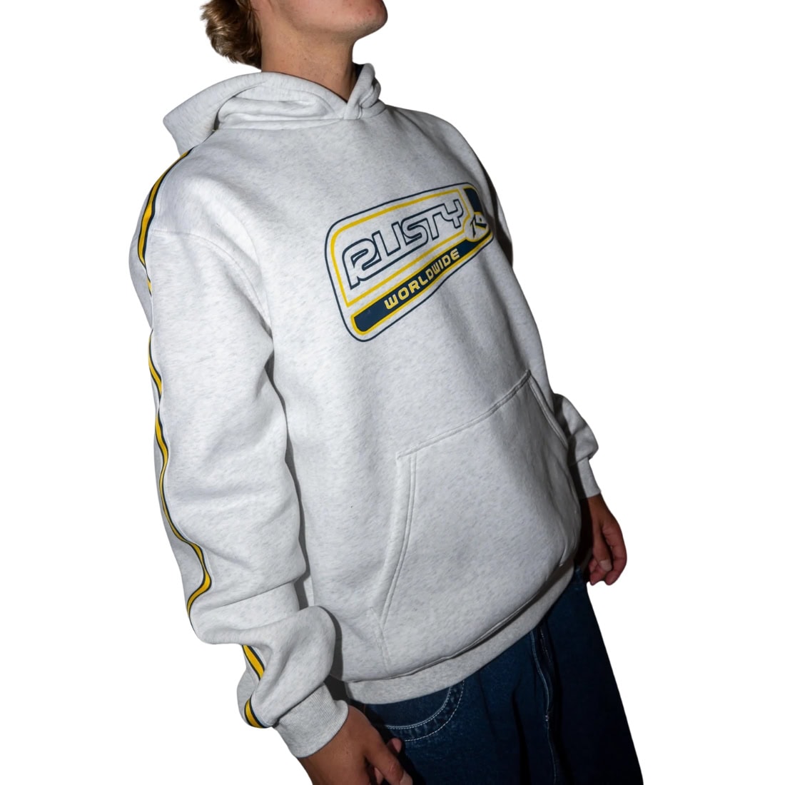 Rusty Roadhouse Taped Hooded Fleece - Ecru Marle - Mens Pullover Hoodie by Rusty