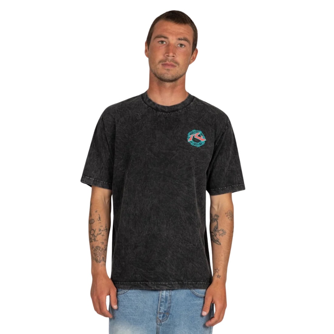 Rusty Stamped T-Shirt - Black Acid Wash - Mens Graphic T-Shirt by Rusty