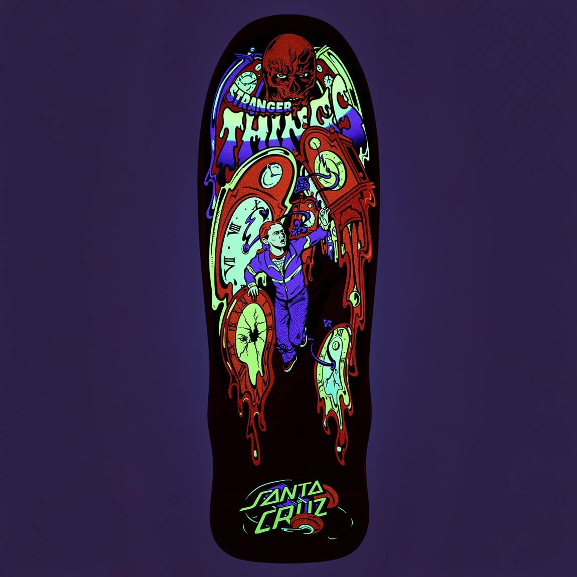 Santa Cruz 9.7" X Stranger Things Grabke Max Melting Clock Deck - Red - Skateboard Deck by Santa Cruz 9.7 inch