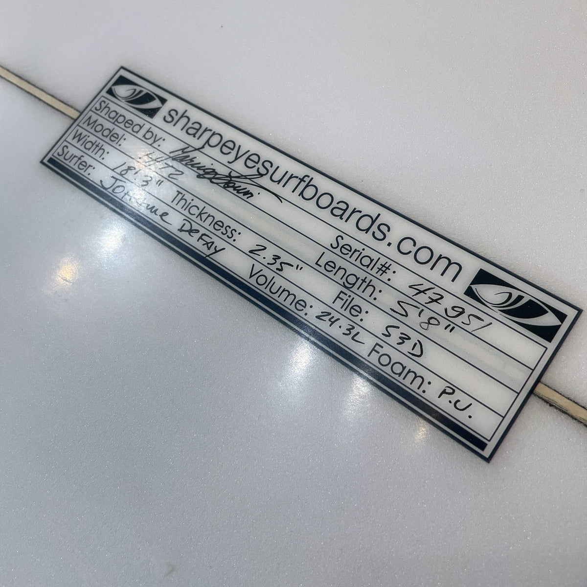 Sharpeye 5'8 Ht2 Defay Second Hand Shortboard - 24.3L - White - Second Hand Shortboard by Sharpeye 5ft 8