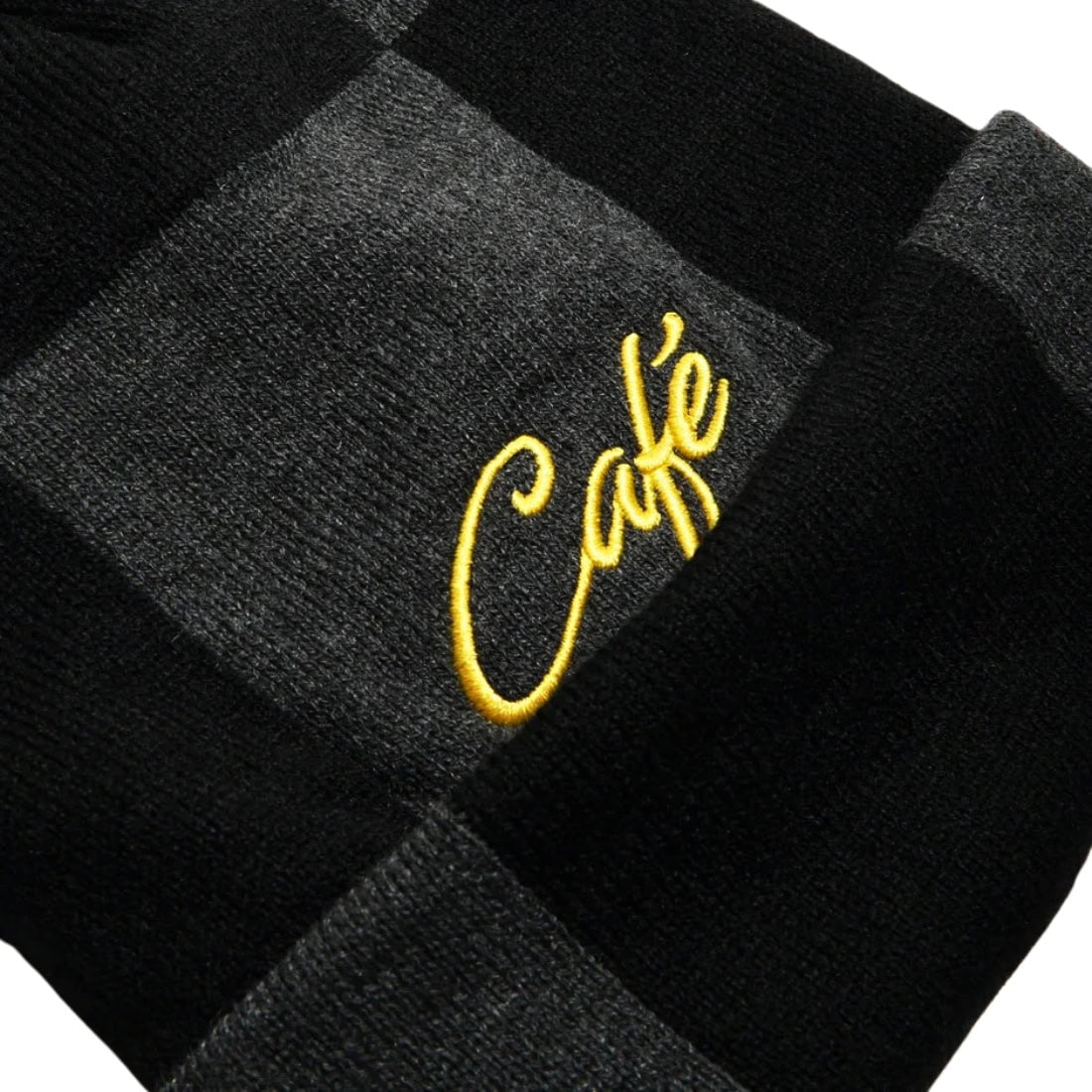 Skateboard Cafe Check Fold Beanie - Charcoal/Black/Gold - Fold Beanie by Skateboard Cafe