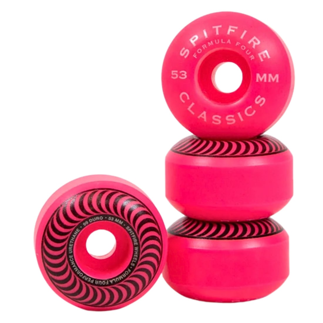 Spitfire 53mm Formula Four Classics 99A Skateboard Wheels - Neon Pink - Skateboard Wheels by Spitfire 53mm
