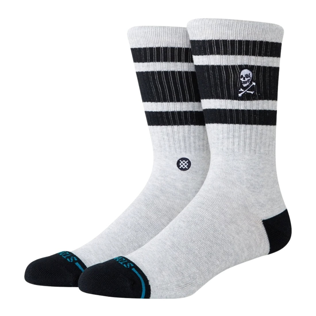 Stance Boyd Skull Crew Socks - Heather Grey - Unisex Crew Length Socks by Stance