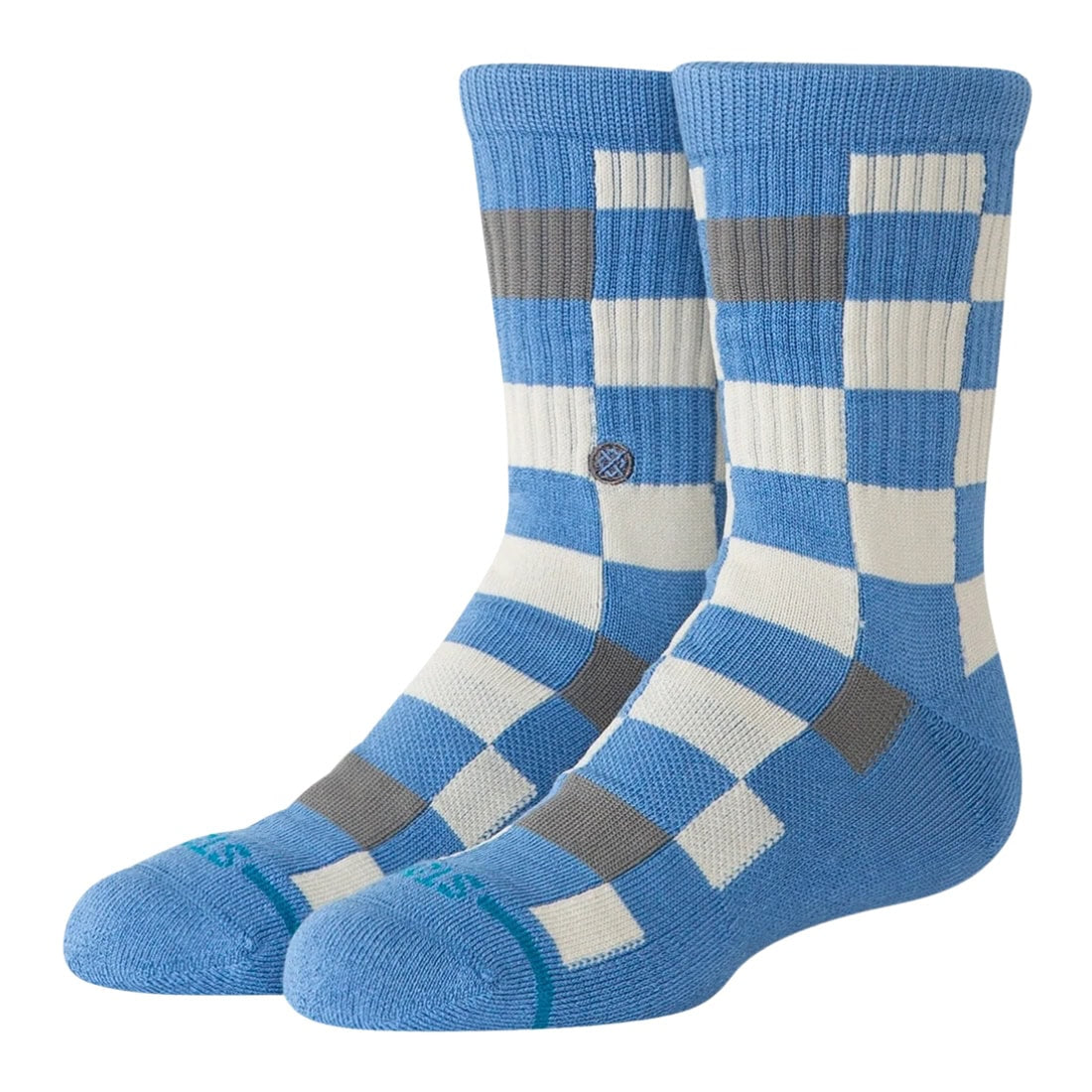 Stance Kids Chef Check Crew Socks - Capri Blue - Kids Crew Length Socks by Stance