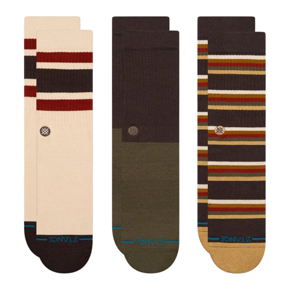 Stance Mill House 3 Pack Crew Socks - Dark Brown - Unisex Crew Length Socks by Stance