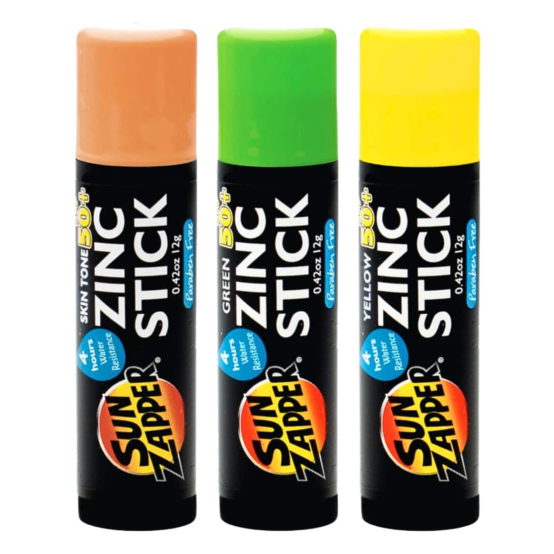 Sun Zapper Coloured Spf 50+ Zinc Stick 3 Pack - Skin/Green/Yellow - Sunscreen by Sun Zapper 3x12g
