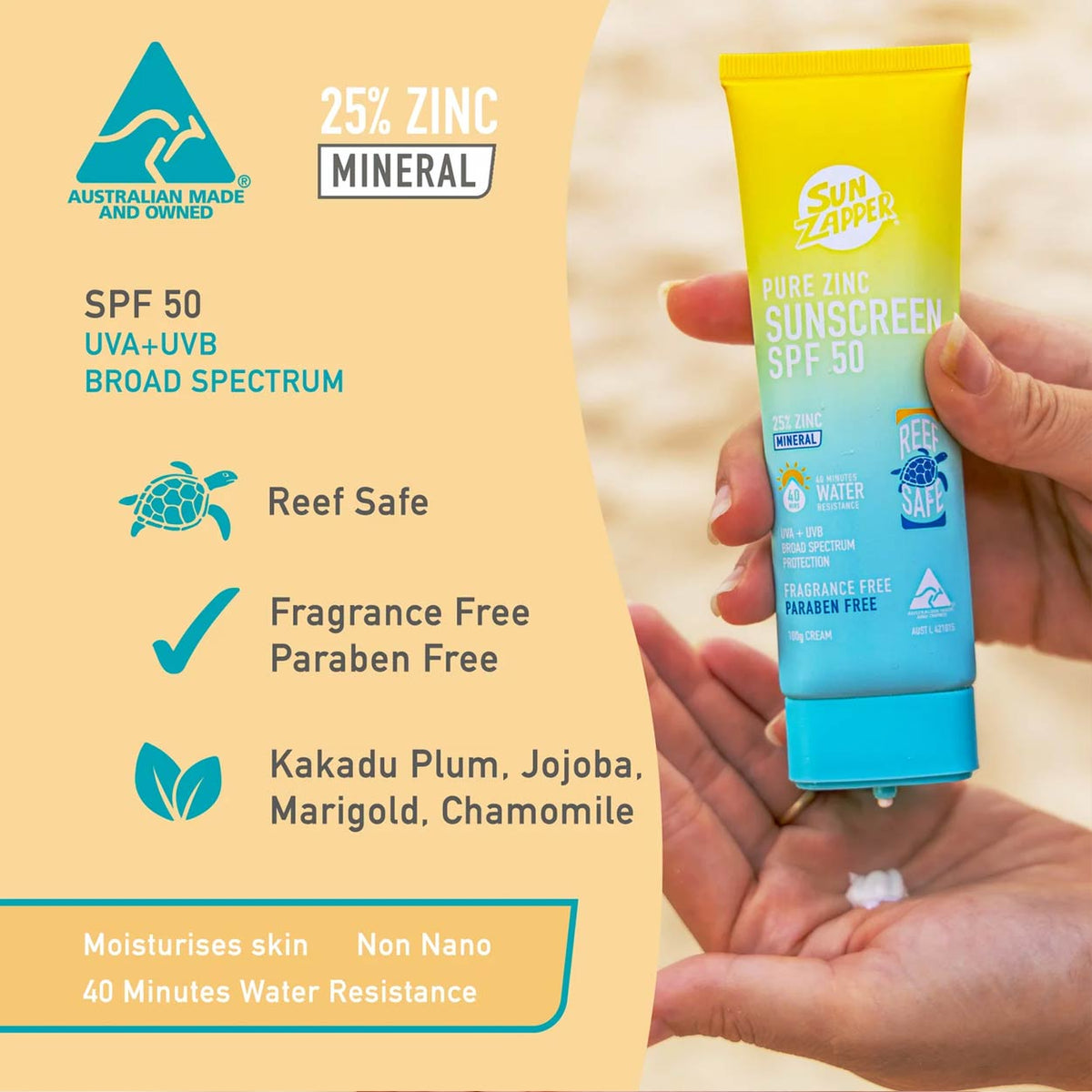 Sun Zapper Pure Zinc Reef Safe SPF50+ Sunscreen - Clear - Sunscreen by Sun Zapper 100g