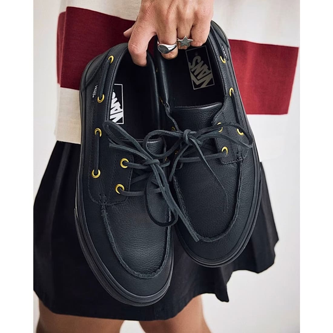 Vans 2-Eyelet Boat Shoe - Leather Black - Mens Casual Shoes by Vans