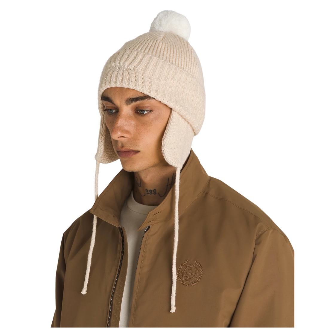 Vans 66 Earflap Pom Beanie - Marshmallow - Fold Beanie by Vans