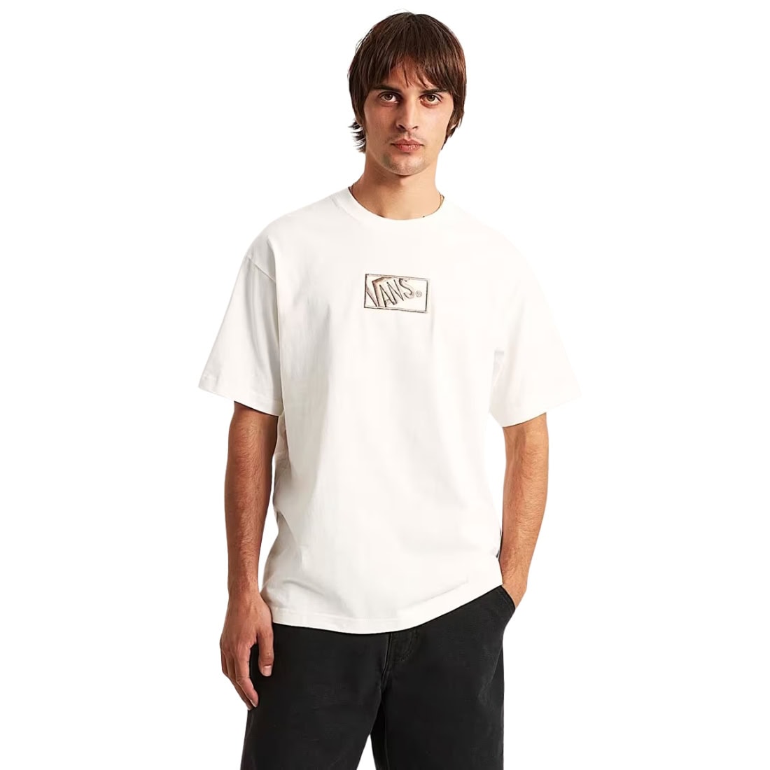 Vans Blocked Box Loose Fit T-Shirt - Egret - Mens Graphic T-Shirt by Vans