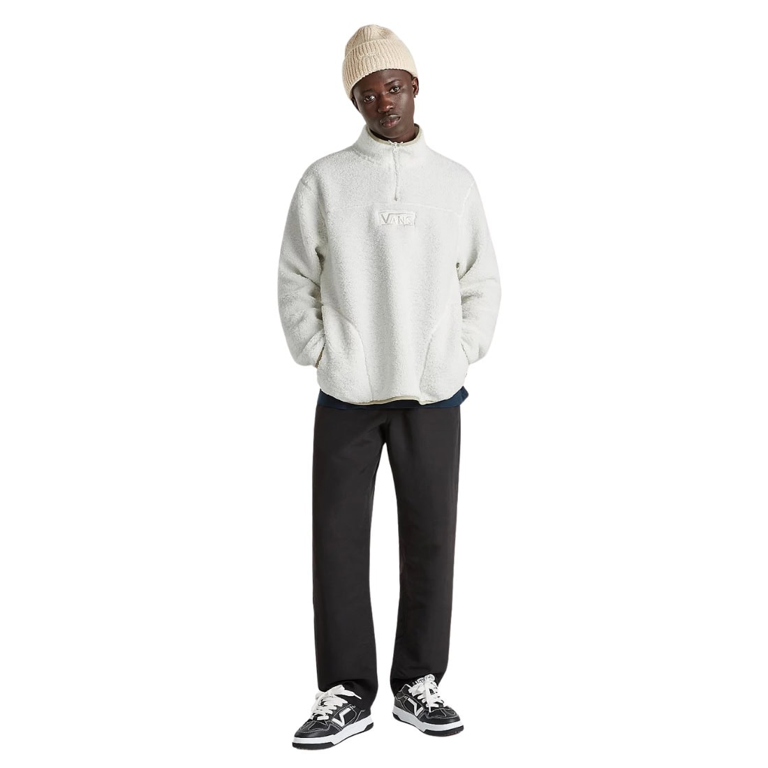 Vans Boxed Sherpa Quarter Zip Fleece - Marshmallow - Mens Pullover Hoodie by Vans