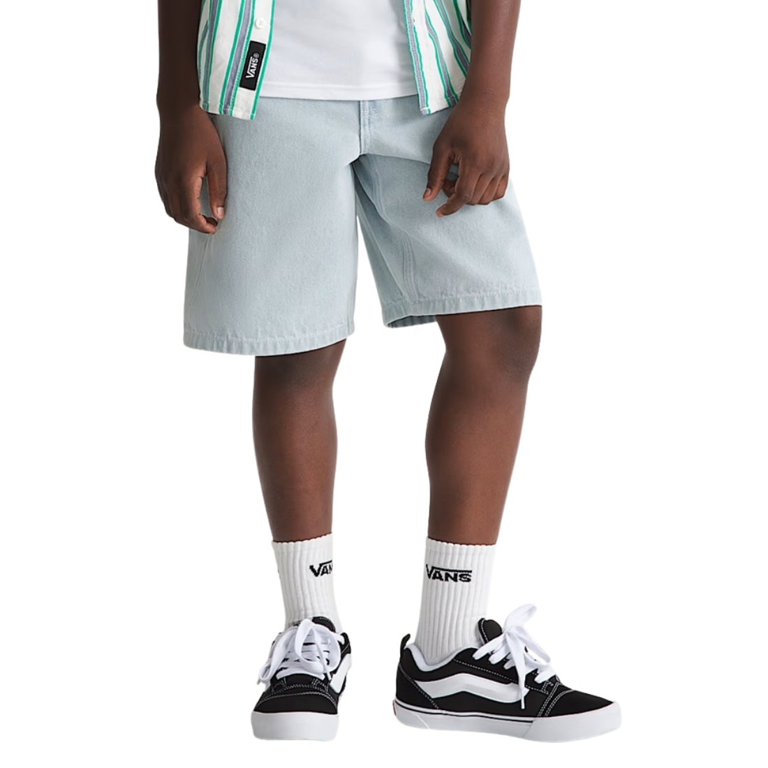 Vans Boys Check-5 Baggy Denim Jean Shorts - Blue Ice - Boys Denim Shorts by Vans