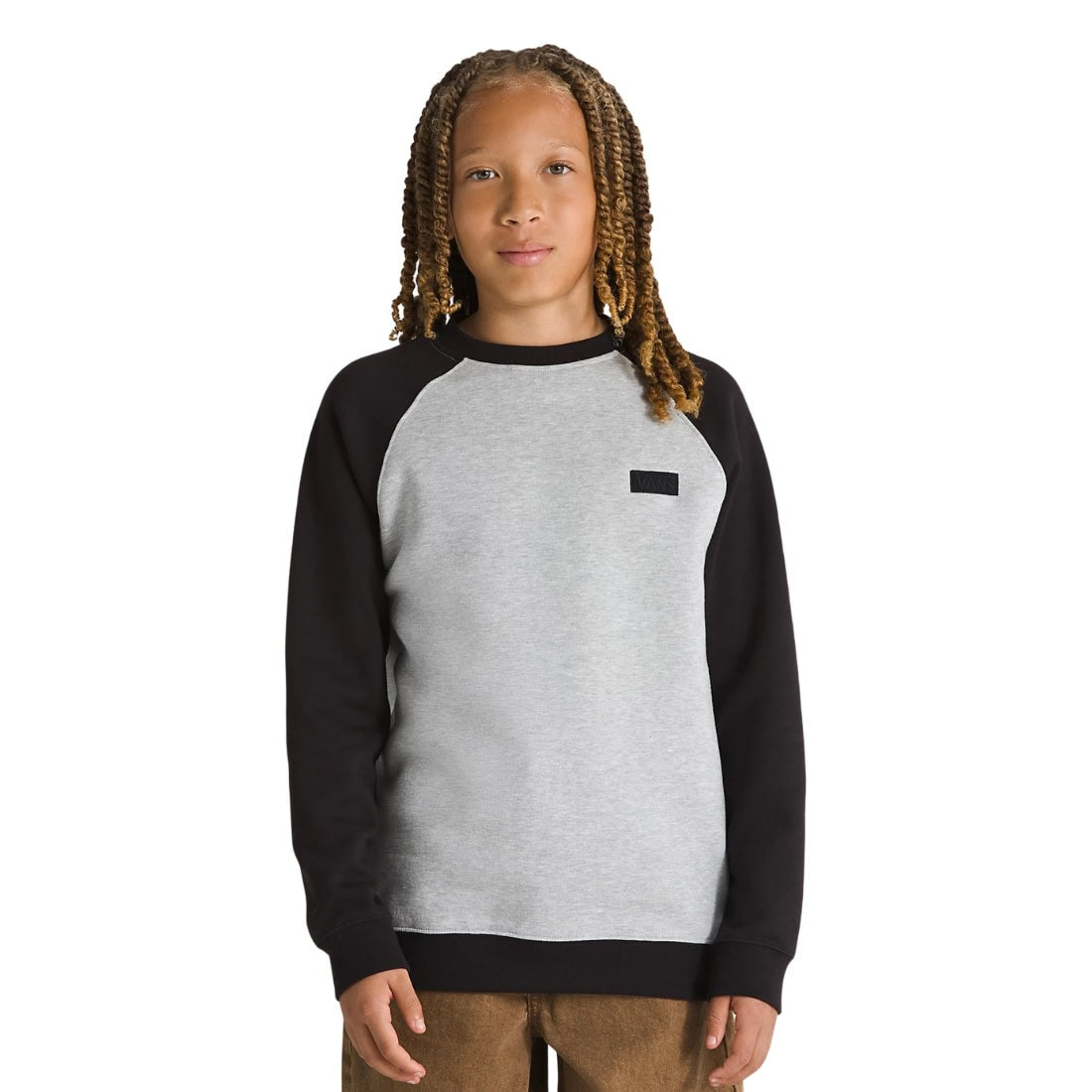 Vans Boys Core Basic Raglan Crew - Black/Cement Heather - Boys Crew Neck Sweatshirt by Vans