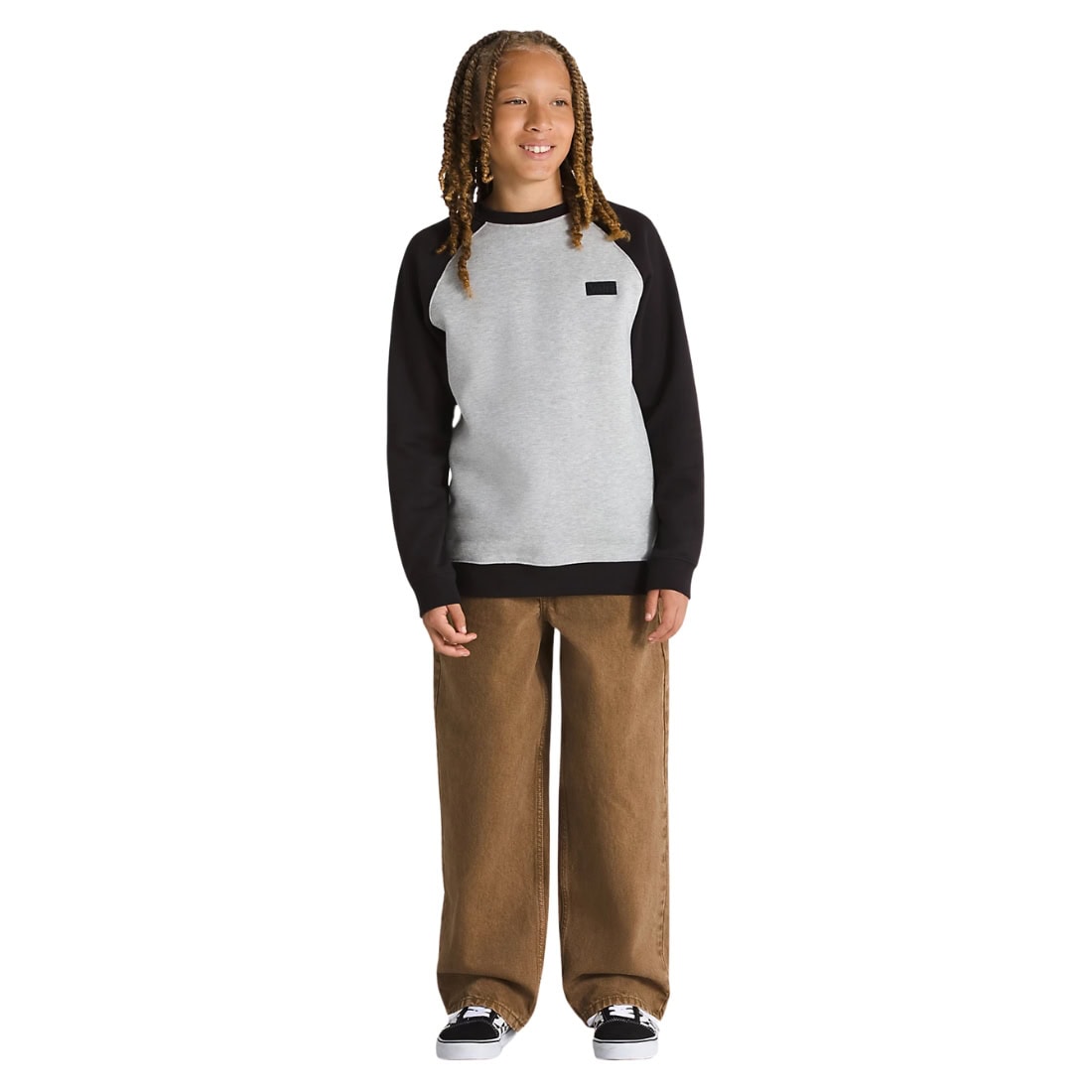 Vans Boys Core Basic Raglan Crew - Black/Cement Heather - Boys Crew Neck Sweatshirt by Vans