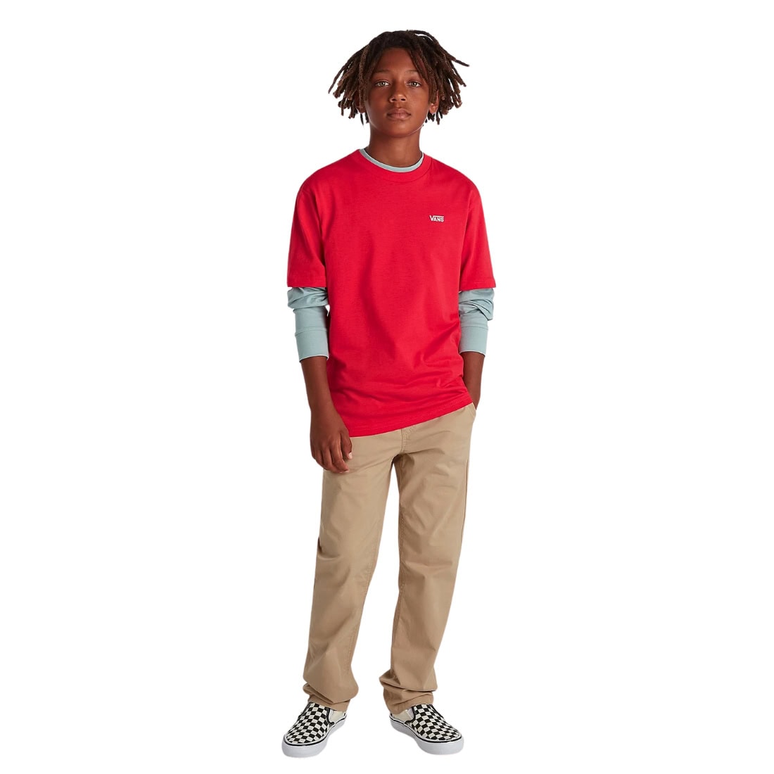 Vans Boys Left Chest Logo Kids T-Shirt - Red - Boys Skate Brand T-Shirt by Vans