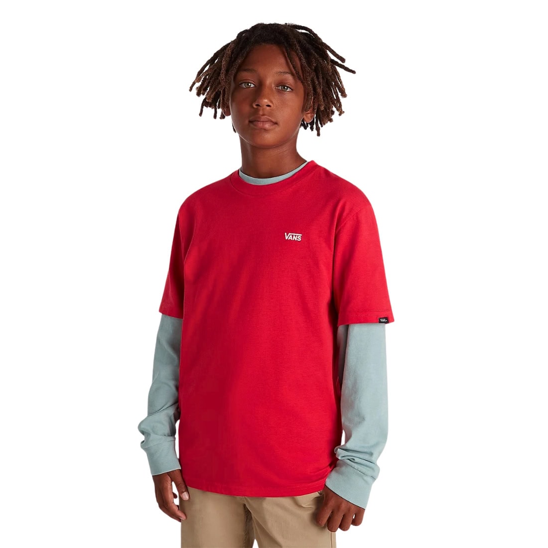 Vans Boys Left Chest Logo Kids T-Shirt - Red - Boys Skate Brand T-Shirt by Vans