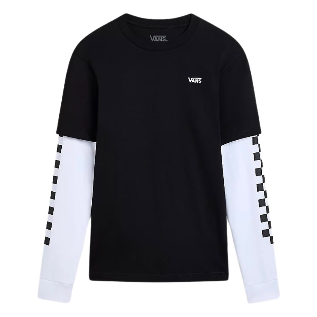 Vans Boys Long Check Twofer Kids Longsleeve T-Shirt - Black - Boys Skate Brand T-Shirt by Vans