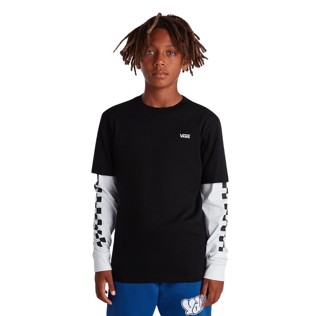 Vans Boys Long Check Twofer Kids Longsleeve T-Shirt - Black - Boys Skate Brand T-Shirt by Vans