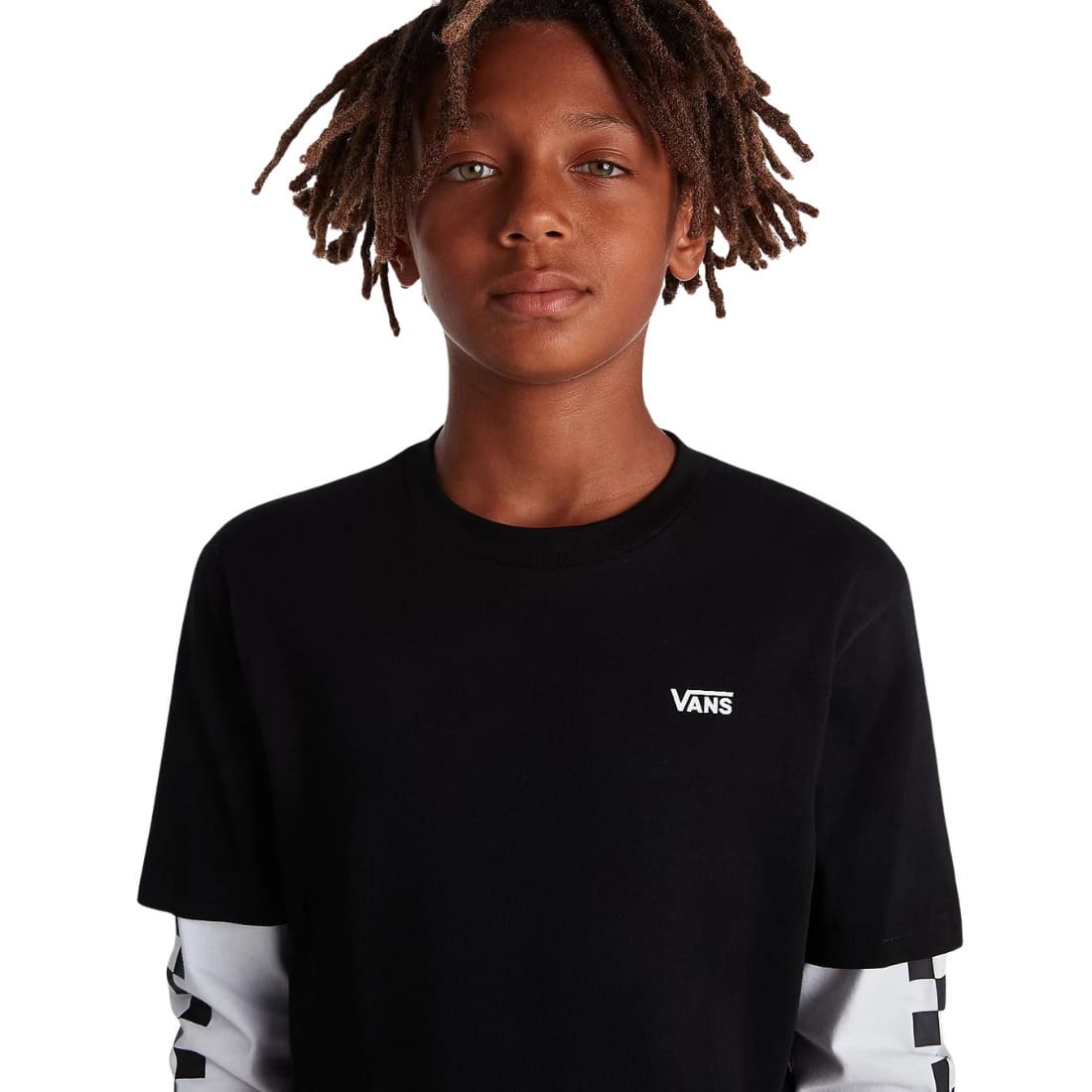 Vans Boys Long Check Twofer Kids Longsleeve T-Shirt - Black - Boys Skate Brand T-Shirt by Vans